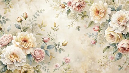 Elegant Watercolor Roses and Botanicals on a Textured Background A Delicate Floral Design for Home Decor