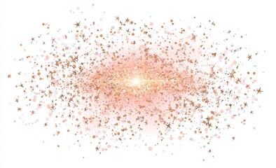 A magical Christmas composition is created with a glow light effect, golden glitter, and bokeh on a transparent backdrop, accompanied by luxury particles and stardust, perfect for use in posters or