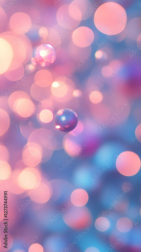 Poster close-up image of colorful bokeh lights in pink and blue hues, creating a soft dreamy background tha