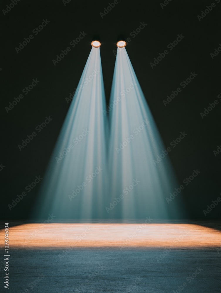 Poster Dynamic Stage Lighting Volumetric Beams and Atmospheric Haze for Dramatic Arts and Event Design - Enhancing Theatrical Ambience with Modern Illumination Techniques