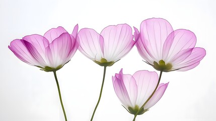 Obraz premium A cluster of delicate vibrant cosmos flowers rendered in soft pastel watercolor washes on a pristine white canvas creating a serene and elegant floral artwork