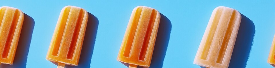 Vibrant Summer Dessert Display Artisan Fruit Popsicles with Textured Ice on Bold Blue - Engaging Food Content and Seasonal Marketing