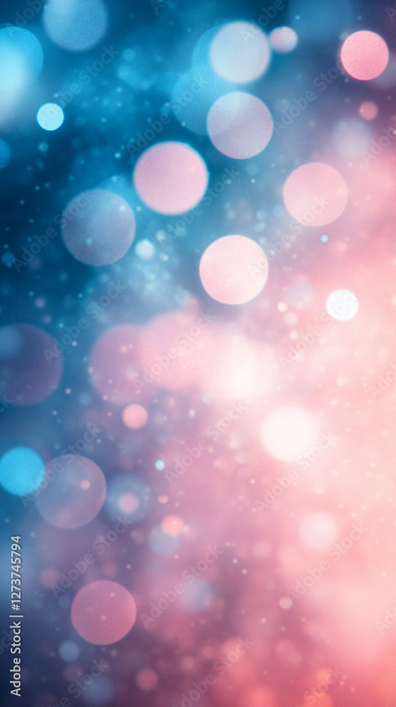 Poster close-up of soft and dreamy bokeh lights in blue and pink tones, creating a magical atmosphere that 