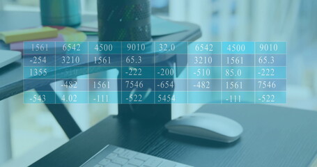 Image of financial data processing over desk in office
