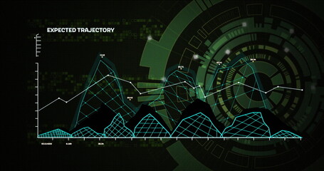 Image of data processing and diagrams over scope scanning