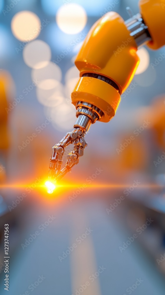Aufkleber Futuristic Precision Automation Sleek Orange Robotic Arm with Metallic Detail in Industrial Manufacturing for Enhanced Efficiency and Smart Production Solutions