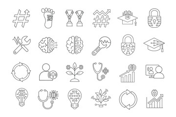 editable stroke of  artificial intelligence icon set on white background 