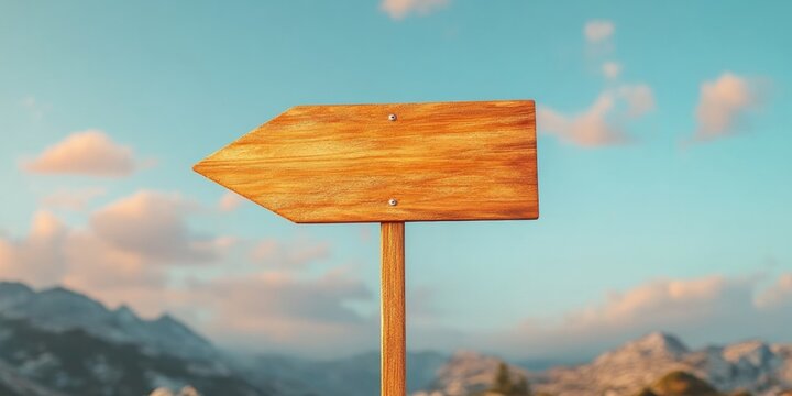 Rustic Directional Signpost in Mountain Vista Sustainable Wooden Texture for Adventure Marketing and Outdoor Lifestyle Branding, Capturing Life Choices and Decision-Making Themes