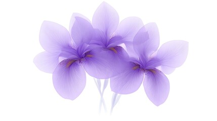 Obraz premium Beautifully captured image showcasing the intricate and delicate details of vibrant purple irises blooming gracefully against a pristine white background creating a serene and calming composition