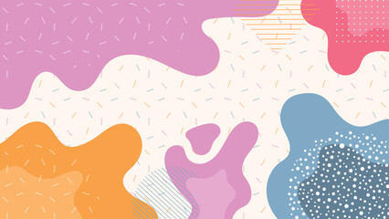 Trendy Memphis-style abstract background featuring wavy shapes, pastel colors, and dotted patterns. Ideal for creative projects, branding, wallpapers, posters, and digital designs. High-resolution.