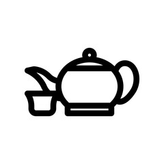 Outlined Icon of a Classic Teapot With a Cup Beside It