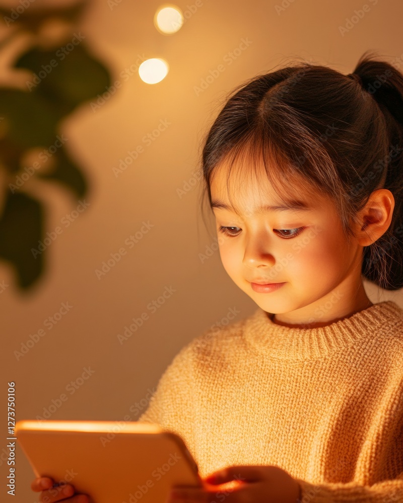 Fototapete interactive e-learning experience young east asian student engaging in virtual math tutorial on tabl