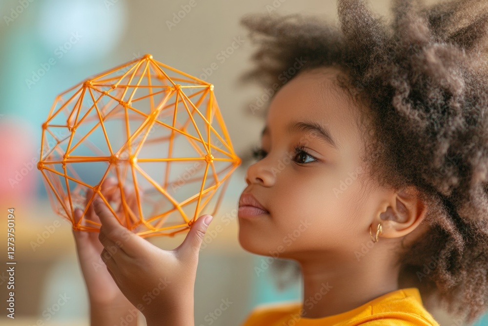 Aufkleber Playful STEM Education Diverse Children Exploring Geometry with Colorful Structures - Interactive Learning Tools for Modern Classrooms and Cognitive Development