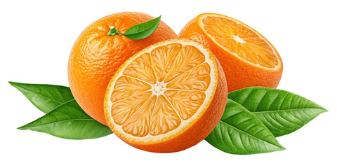 Juicy Delight: Fresh Oranges with Leaves
