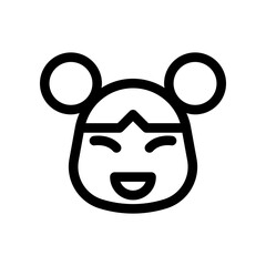 Line illustration happy smiling Chinese girl character: vector illustration, icon, line art