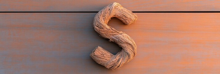 Obraz premium Eco-Chic Financial Decor Textured Dollar Sign in Rustic Fiber on Wooden Background Sustainable Aesthetic for Green Economy Branding and Conscious Workspace Design