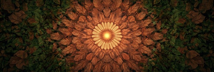 Symmetrical Leaf Art Aerial View of Treetop Canopy with Natures Geometric Patterns - Eco-Awareness Visual for Sustainable Product Marketing and Environmental Tech Solutions