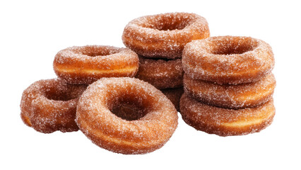 Fototapeta premium Front view of sugar-glazed cinnamon donuts in a stack Isolated on white background