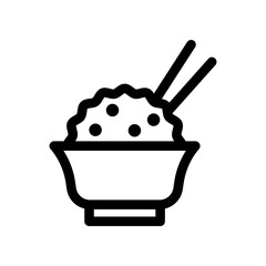 Black and White Icon Representing a Rice Bowl with Chopsticks