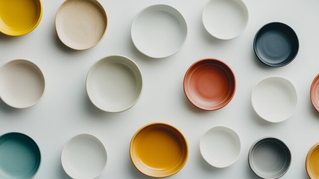 Artisanal Dining Aesthetic Vibrant Ceramic Plates in Circular Display - Contemporary Social Media Content for Community Dining and Hospitality Marketing