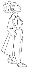 vector line illustration of a stylish woman with curly hair
