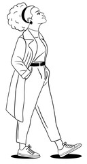 vector line illustration of a stylish woman with curly hair