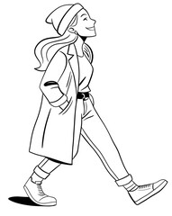 vector line illustration of a smiling young woman