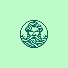 A bold Poseidon emblem with a trident, symbolizing strength, sea power, and wisdom.