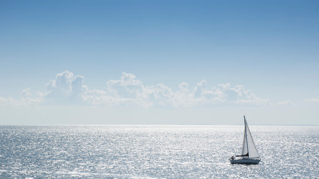 Sailboat on calm Nantucket Sound on sunny day