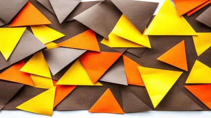 Geometric Triangle Pattern with Orange Yellow and Gray Colors on White Paper Backdrop
