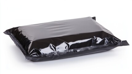 Black Glossy Plastic Packaging Isolated on White Background with Studio Lighting