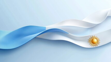 Naklejka premium Elegant Flow of the Argentina Flag: Blue White and Sun Symbol Reimagined in Modern Design
