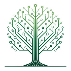 Green technology tree with circuit branches illustration
