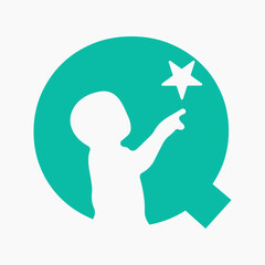 Initial Letter Q Baby and Star Symbol For Kinds Logo Design