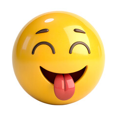 An emoji with laughing eyes and a protruding tongue, expressing a playful prank