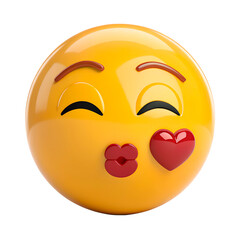 An emoji with closed eyes blowing a kiss, sending a red heart on the side
