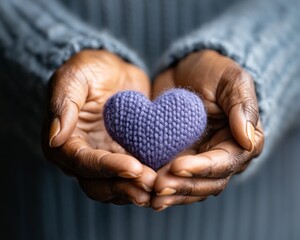 Contemporary Compassion Handcrafted Purple Heart in Knit Texture for Epilepsy Awareness - Spring Humanity Campaign and Mothers Day Gift Inspiration