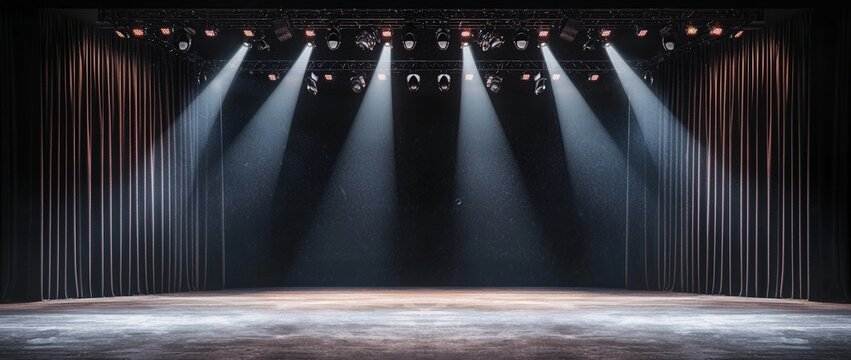 The presence of spotlights on an illuminated stage contributes to an energetic live show