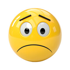 Fototapeta premium A yellow emoji with raised eyebrows and a sad frown. Its large eyes convey worry, while the curved mouth emphasizes a downcast mood. Appears genuinely upset