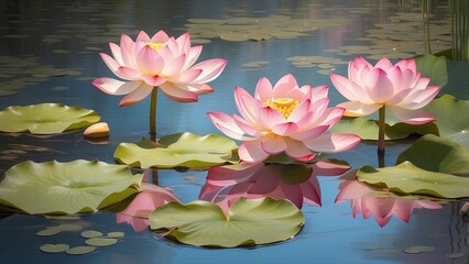 Beautiful lotus flower blossoming in the garden pond following a soothing rainfall