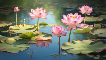 Beautiful lotus flower blossoming in the garden pond following a soothing rainfall