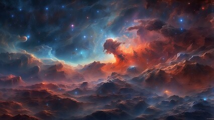 "Vibrant Nebula Cloud in Space: Cosmic Galaxy, Starry Night, and Supernova Wallpaper"