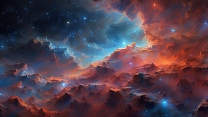 "Vibrant Nebula Cloud in Space: Cosmic Galaxy, Starry Night, and Supernova Wallpaper"
