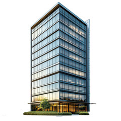 3D modern high-rise office building with clean architectural design isolated on transparent background.png