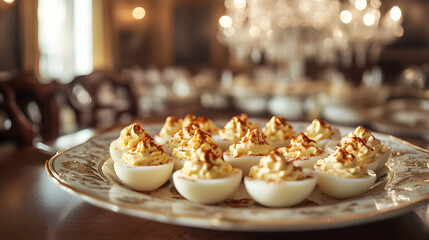 Deviled Eggs with Paprika on Vintage Plate