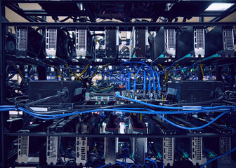 Close-up of equipment in server room