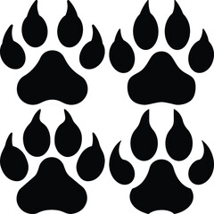 Fototapeta premium Animal Paw Print Silhouette Vector Set.