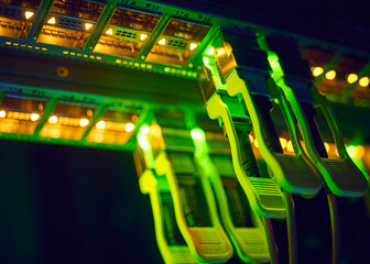 Close-up of cables in data center