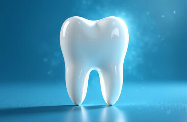 White molar tooth, isolated on clean blue background. Oral care concept.