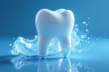 White molar tooth, isolated on clean blue background. Oral care concept.